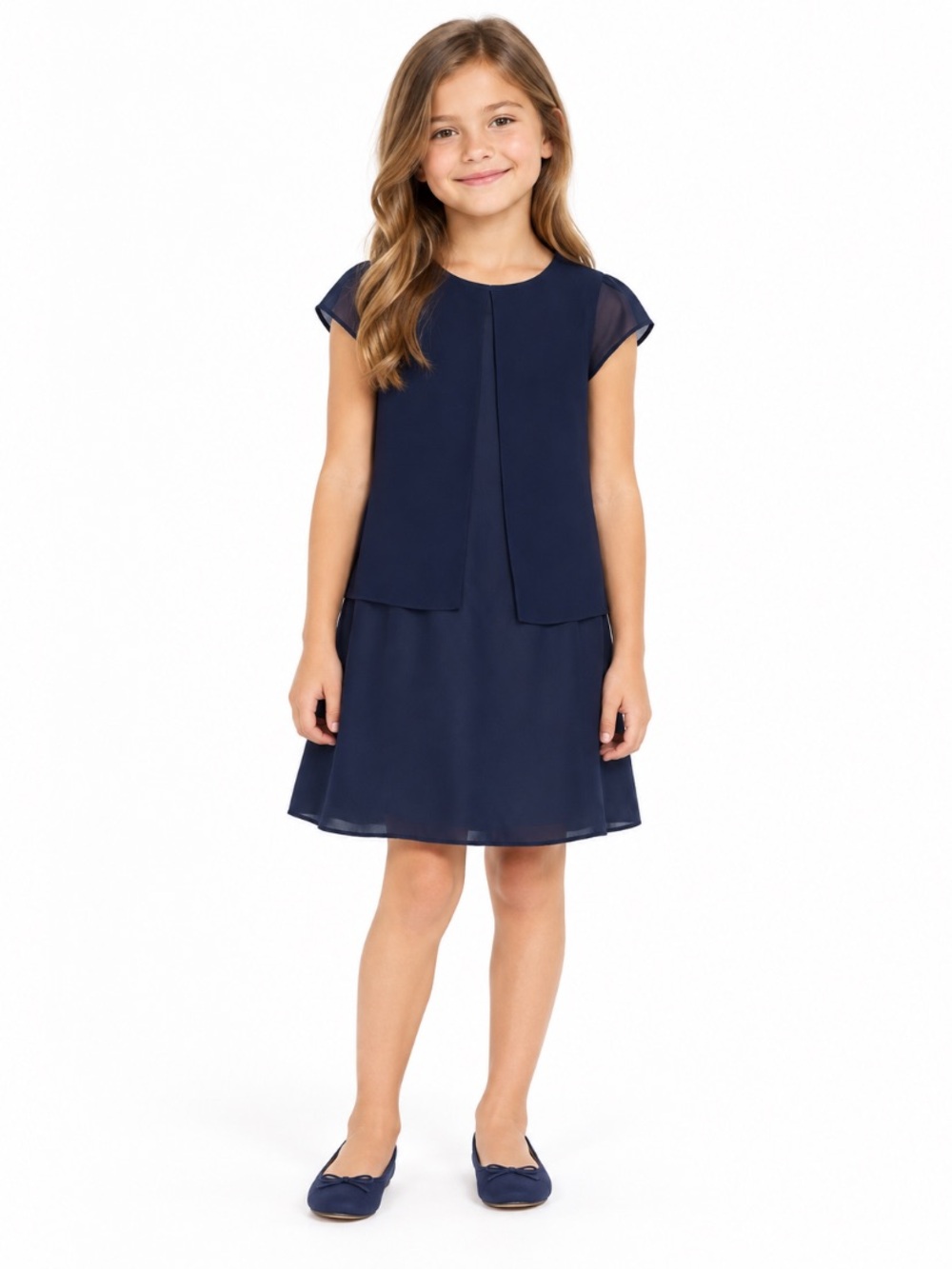 Baker By Ted Baker Designer Girl’s Navy Blue Short Sleeve Layered Dress Size 8-9